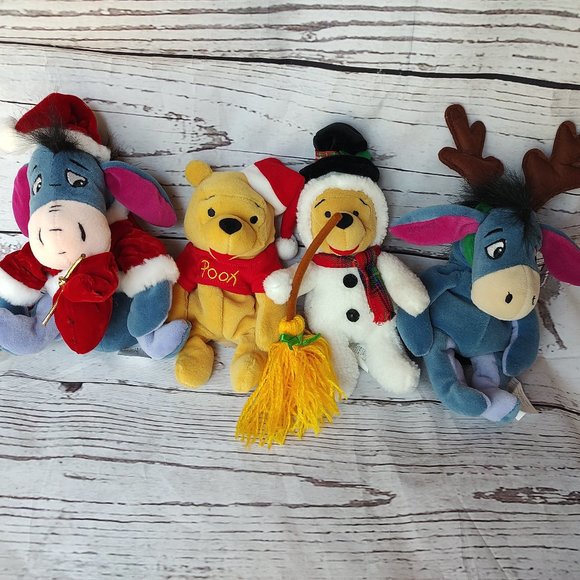 Santa Winnie The Pooh Reindeer Eeyore Snowman Pooh Santa Eeyore Beanie Plush - Picture 1 of 14